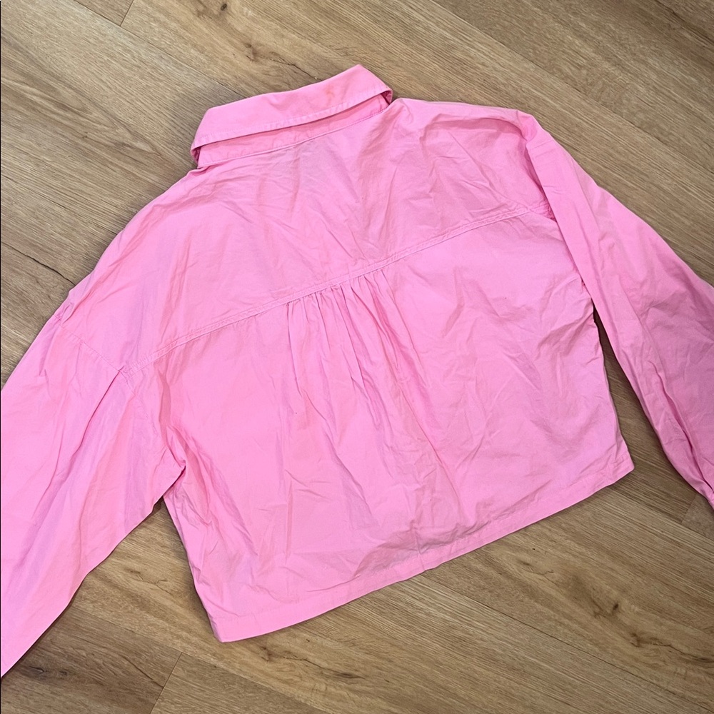 Zara Pink Cropped Shirt with Pockets - Picture 3 of 3
